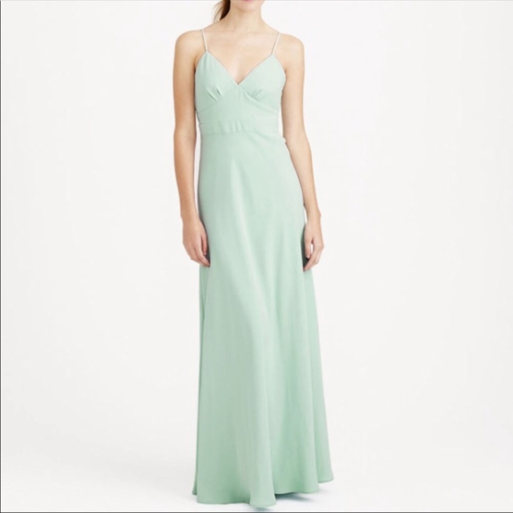 J crew Aubrey mint green maxi bridesmaid dress